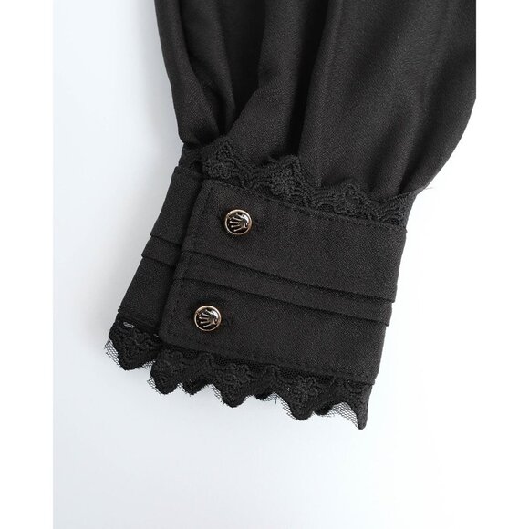 Women Black Victorian Blouse Gothic Shirt Vintage Long Sleeve Lotus Ruffle Tops - Picture 8 of 9